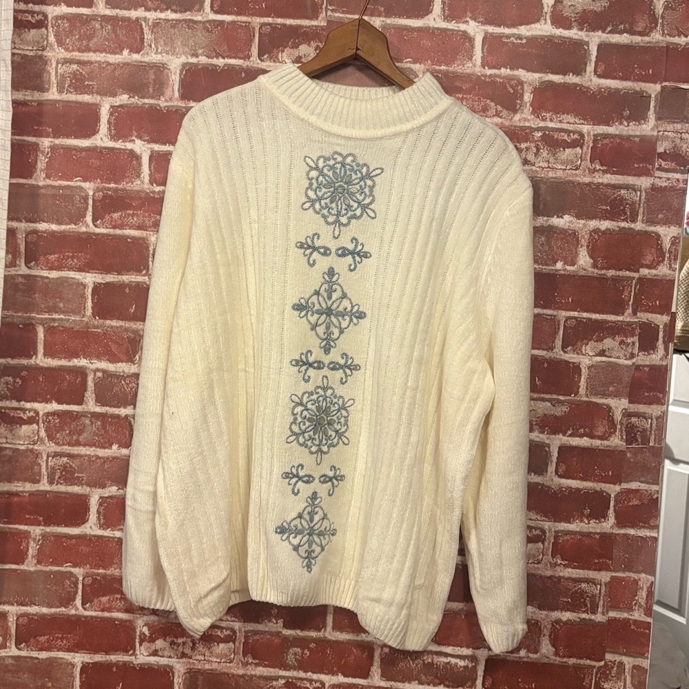 Alfred Dunner Cream Turtleneck with Blue Detailing